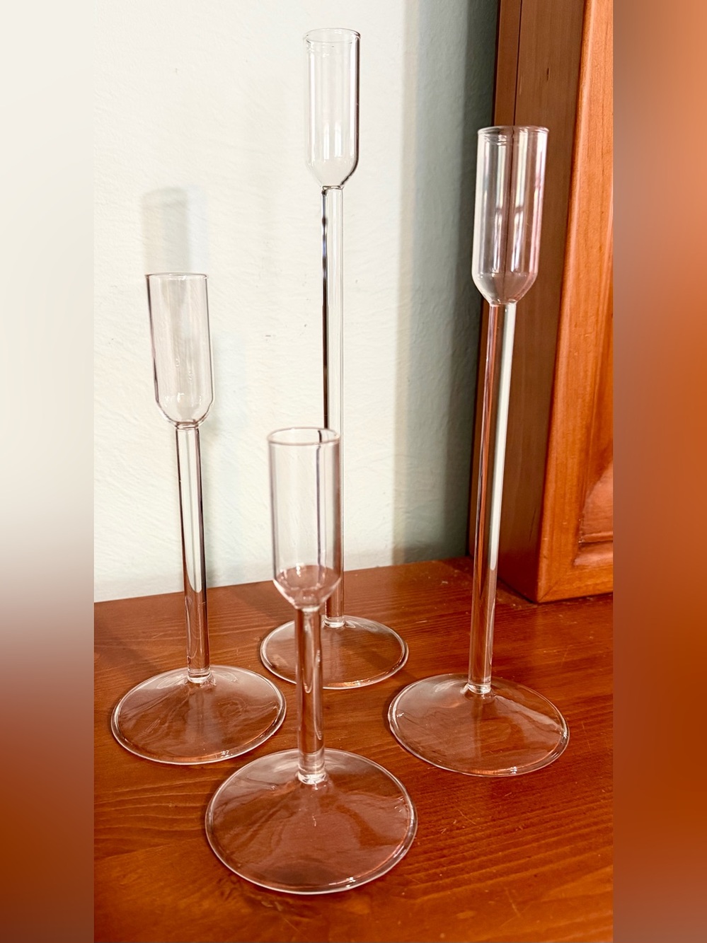 Set of 4 Glass Stemmed Candle Holders